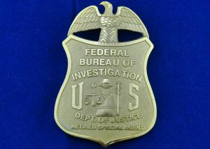 Cheap Brass Stamped Federal Bureau Investigation Badge, Clip Souvenir Badges with Die Cast, Die Struck, Stamped wholesale