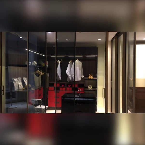 DTC Aluminium Glass Sliding Glass Door Wardrobe With Wood Drawers And Hanger