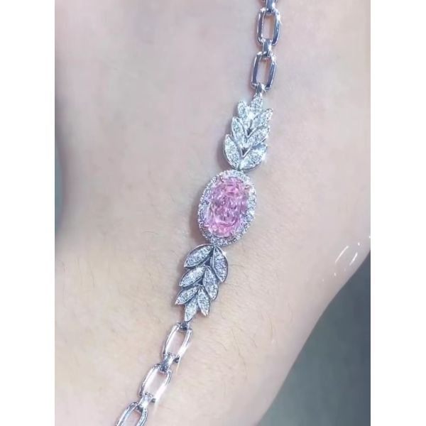 Oval Cut Synthetic Diamond Tennis Bracelet 2.72ct Pink Diamond Bracelet Oval Shape