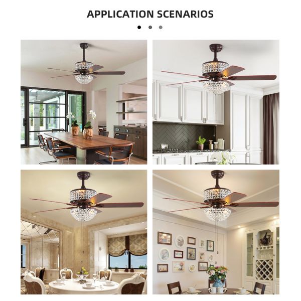 Bedroom AC110V 4100K Flush Mount Crystal Chandelier Ceiling Fan Remote Control