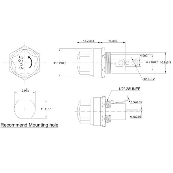 H3-26 5x20 Electronic Glass Ceramic Screw Type Cap Panel Mount Fuse Holder