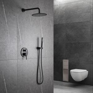 China Matte Black Rain Shower Faucets With Hand Shower Combo With Round Shower Head 2 Handle 1 Spray on sale