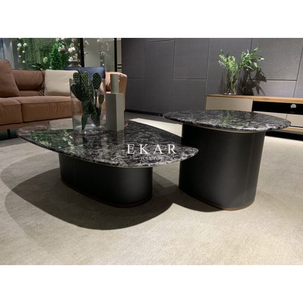 Modern European Style Marble Top Metal Base Coffee Table Set