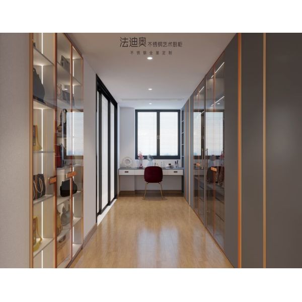 Fadior Custom Walk-In Closet Contemporary Design And Durability In Stainless Steel With Dressing Area