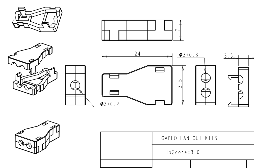 Gapho manufacturer direct selling 1 * 2 optical cable fan out kit 2-core 3.0mm