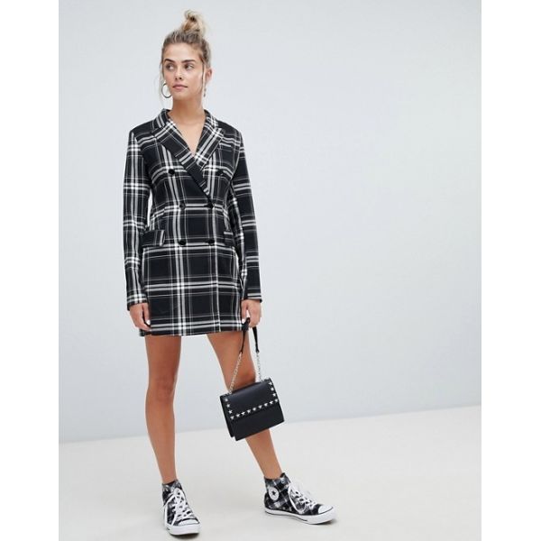 OEM high quality girls multi check print blazer dress