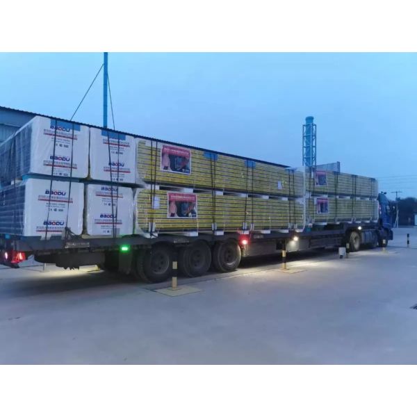 Steel structure components being prepared for shipping