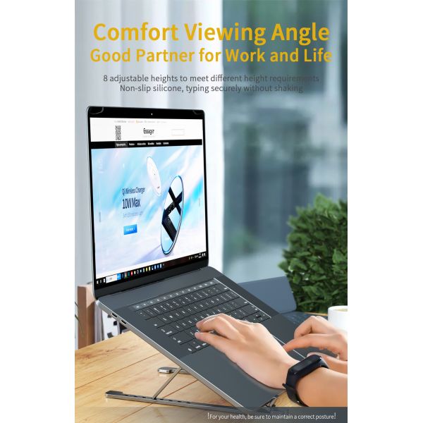 Adjustable Aluminum Laptop Stand Foldable Waterproof At Office Home Trip