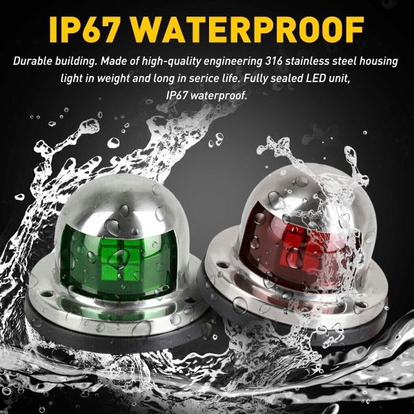 12V Marine Red And Green Navigation Lights 5W Stainless Steel Yacht Navigation Lights
