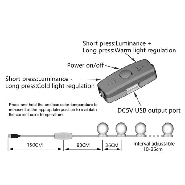 2 Watt LED Mirror Lights , Vanity Light Bulbs Warm White Stretch Contract Cable