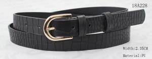 Cheap Fake Crocodile Black PU Womens Fashion Belts With Double PU Loops & Gold Buckle wholesale