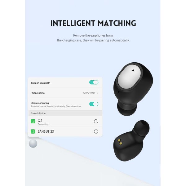 Q2 Blue tooth in-Ear Headset Earbud V5.0 Noise Cancelling Invisible Outdoor Sports TWS Earphone Headphone for Cell Phone