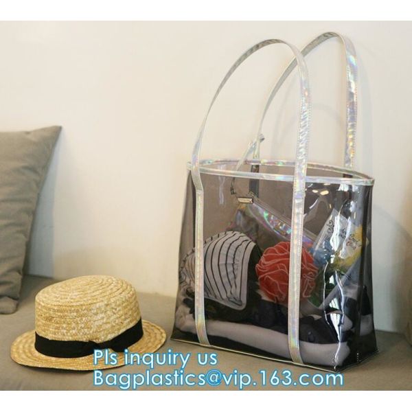 promotional PVC handle bag, Pocket Beach Shoulder Bags, Simple designed plastic beach bags, eco handle pvc blanket packi