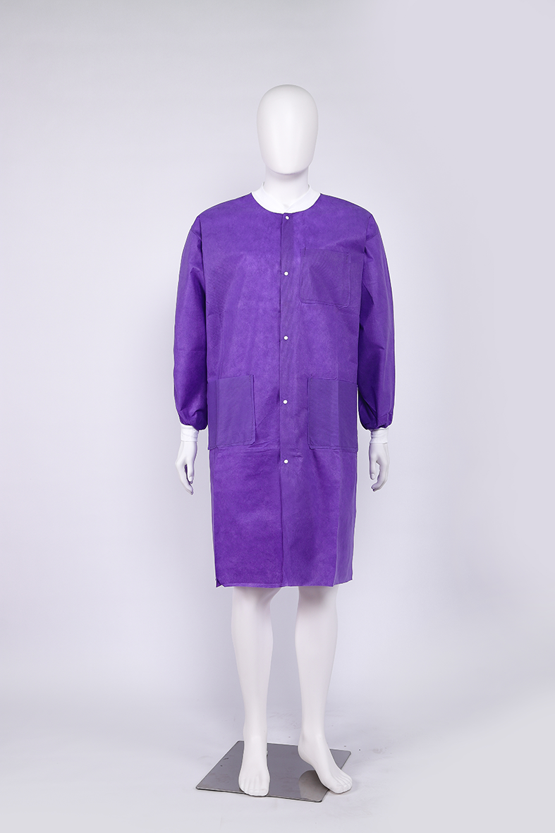 High Performance Premium Quality SMS Disposable Lab Coat With Knitted Cuffs and Collar Light Blue