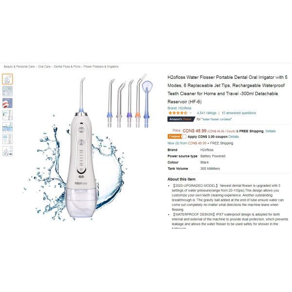 IPX7 Waterproof Cordless Freedom Water Flosser 5 Modes To Clean Teeth