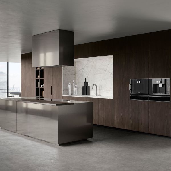 Custom Aluminum Simple Wood Veneer Wall Cabinet Kitchen Modern 304 Stainless Steel Kitchen Cabinet With Island