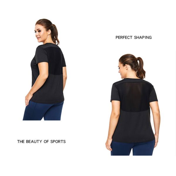 Richee Women'S Plus Size Yoga Wear Round Neck Short Sleeve T Shirts skin friendly