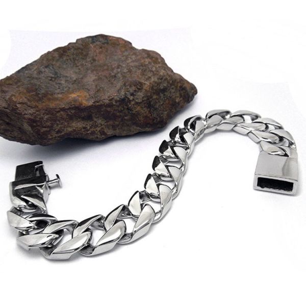 Men's Curb Link Chain Bracelet 316l Titanium Stainless Steel 15mm Width Silver Color(JCE045)