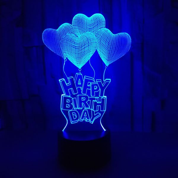 New Happy Birthday Romantic Valentine Heart 3D night Light gift Creative Touch Desktop 3D Table Lamp