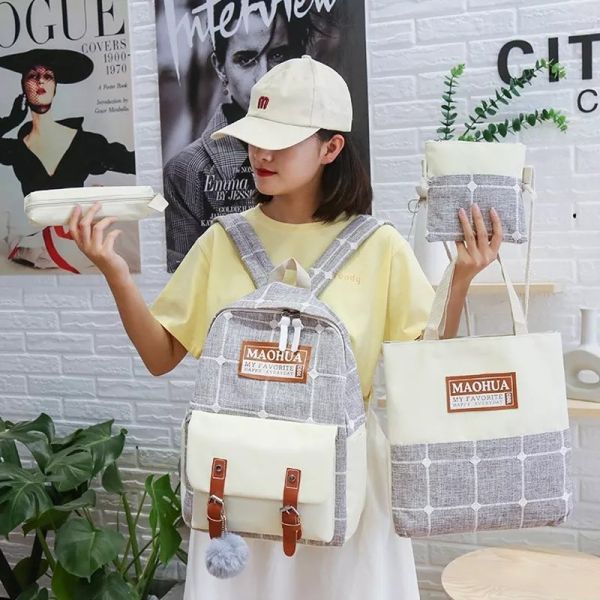 Women Travel Backpack Sets 4pc Sturdy Laptop Backpack Teens Canvas