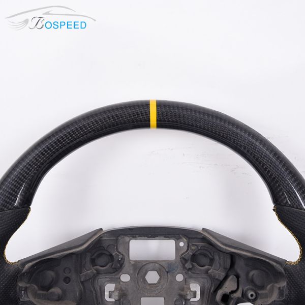 Yellow Stripe Ford Carbon Fiber Steering Wheel Black Leather 350mm