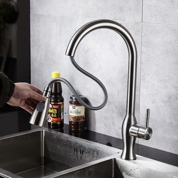 PVD NANO Single Handle Pull Down Kitchen Faucet Tap Brushed Mixer