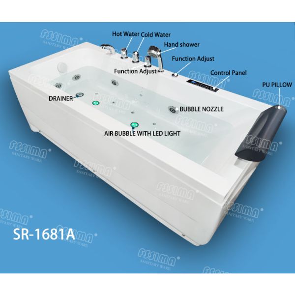 5 Foot Rectangular 2 Person Corner Bathtub 1700x650mm With Video