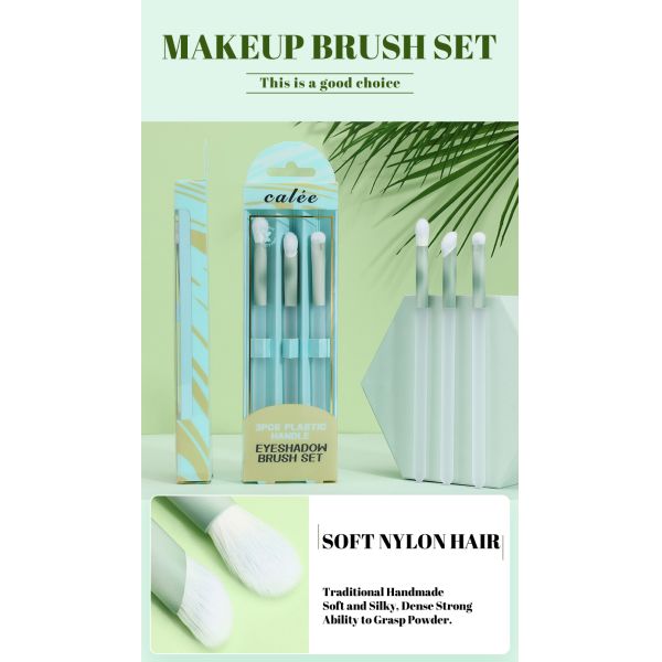 3pcs Eye Makeup Brush Customized Synthetic Hair And Plastic Handle PVC Packaging Box