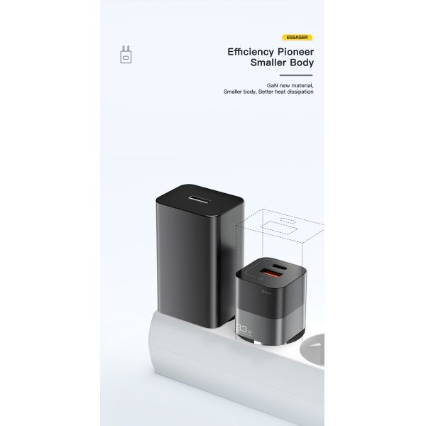 Essager 33W Mobile Phone Fast Charger USB + Type C Port