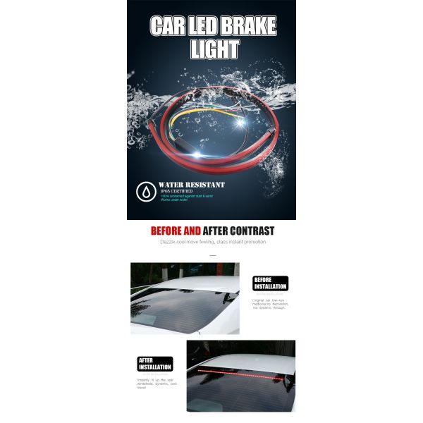 Flexible Red Flashing Car Headlight LED Tube Strip Third Brake Light Rear Tail High Mount