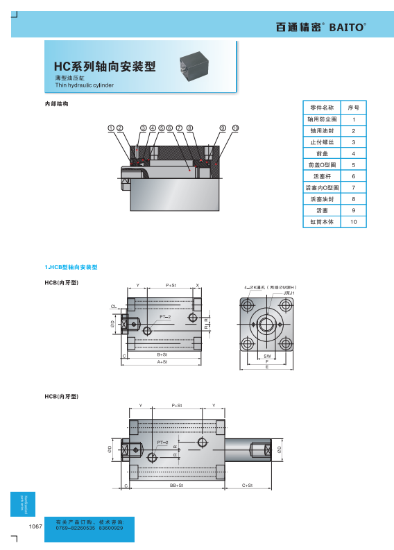 Standard Axial installation Hydraulic Cylinder Stainless Steel thin type