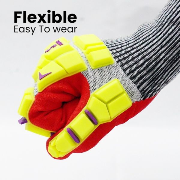 13 Gauge Red Sandy Nitrile Polyester Gloves Anti Slip TPR Impact Protection Gloves