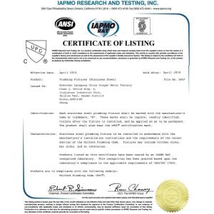 Chica dragon sink factory Certifications