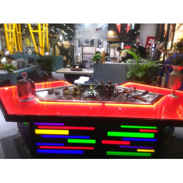 Bridge Shape Rainbow Color Gas Teppanyaki Grill Table With Exhaustion System