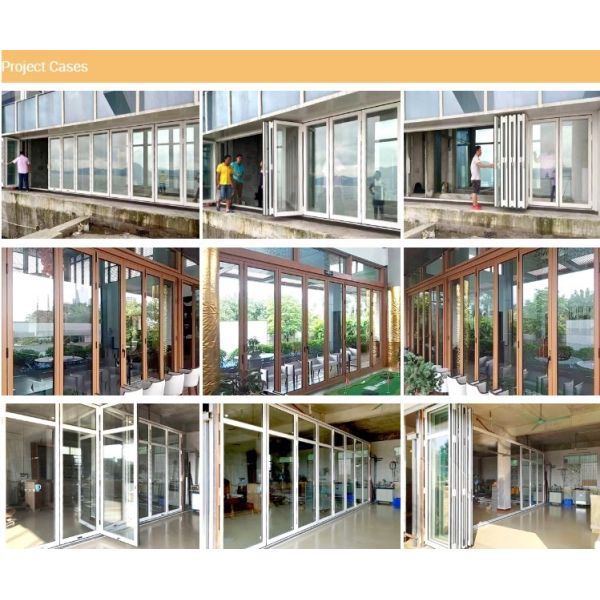 EBUNGE Commercial Exterior Accordion Double Glazed Glass Doors Sliding Bifolding Door For Residential