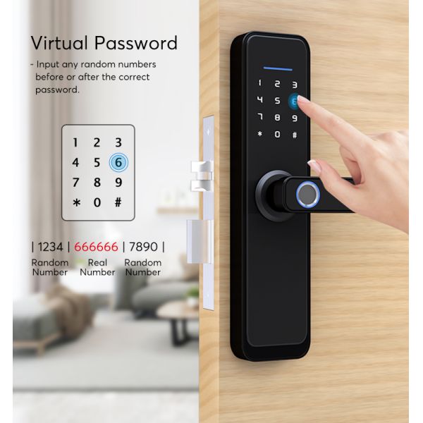 ROHS Black Tuya APP Smart Lock Push Pull Fingerprint door lock