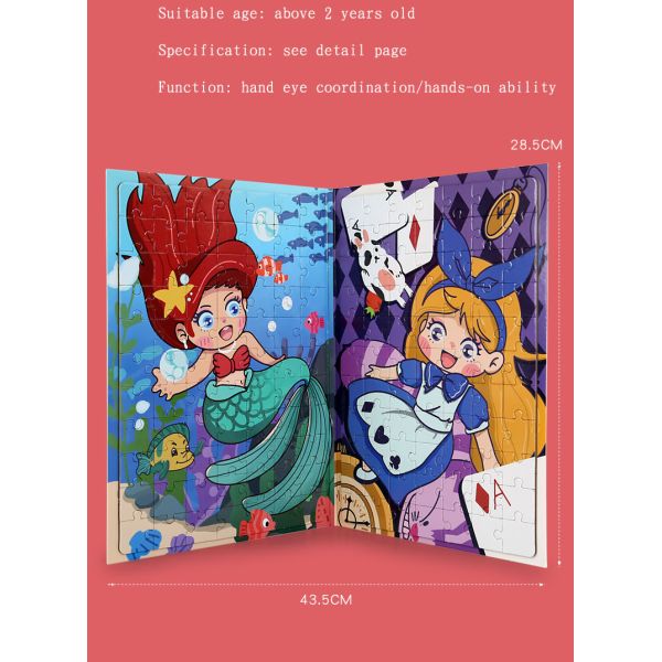 Montessori Toys Dinosaur Cartoon Animal Jigsaw Puzzle A4 Size Princess Magnetic Story Book Wooden Puzzles