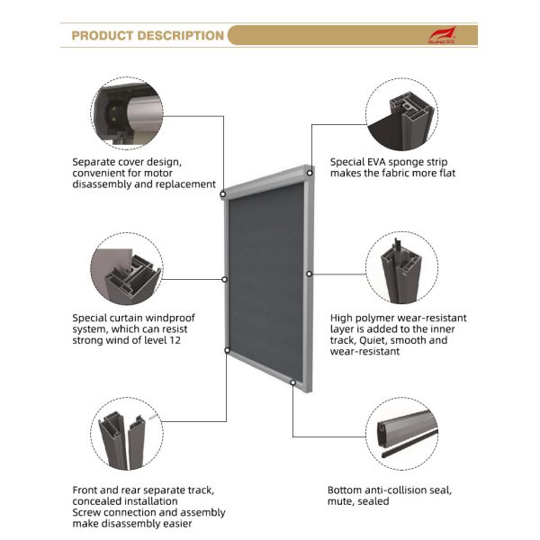 Electric Zip Track Blinds Windproof Rainproof Outdoor Zip Screen Roller Blinds