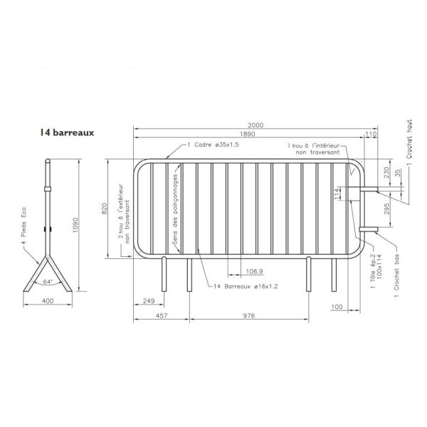 Nadar Crowd Control Barriers 14 bureaux, Fully Hot Dipped Galvanized
