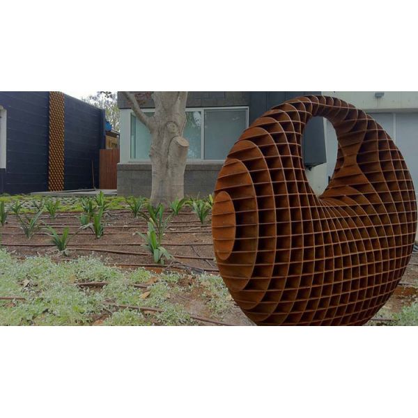 Corten Steel Large Metal Garden Sculptures With Three Dimensional Orb Shape