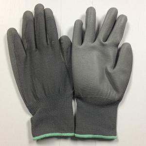 Cheap Grey PU palm coated gloves with polyester seamless shell wholesale