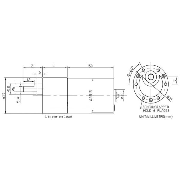 37mm Brushless DC Gear Motor 12V 24V
