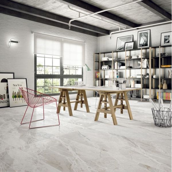 Polished Glazed Full Body Porcelain Floor Tile 600x1200mm Light Grey Color