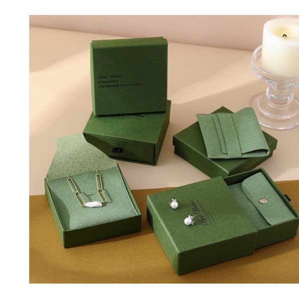 Batch Customized LOGO Kapok Green Jewelry Storage Drawer Box Velvet Bag Set Light Luxury World Cover Jewelry Packaging Box