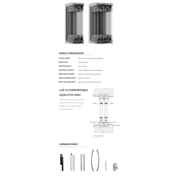 Aluminium Sliding Window Section Soundproof Double Glazed With Screen