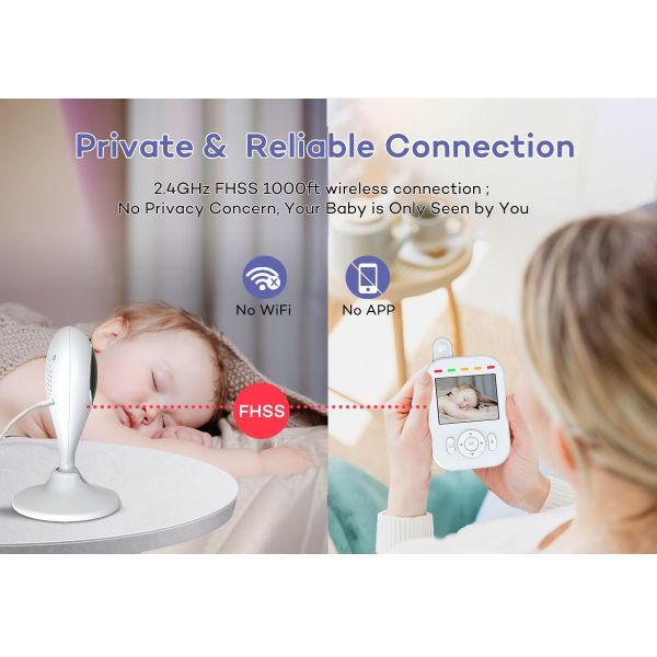 2.8 Inch Smart Video Baby Monitor 2K Pix With Two Way Audio Feeding Alarm