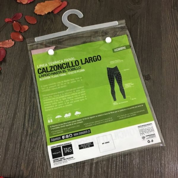 Custom Clear plastic PVC clothing packaging bag with hanger hook high quality underwear T shirt bag