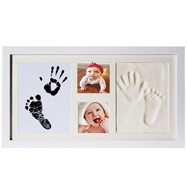 Wooden Baby Hand and Footprint Photo Frame Souvenir With Ink Pad