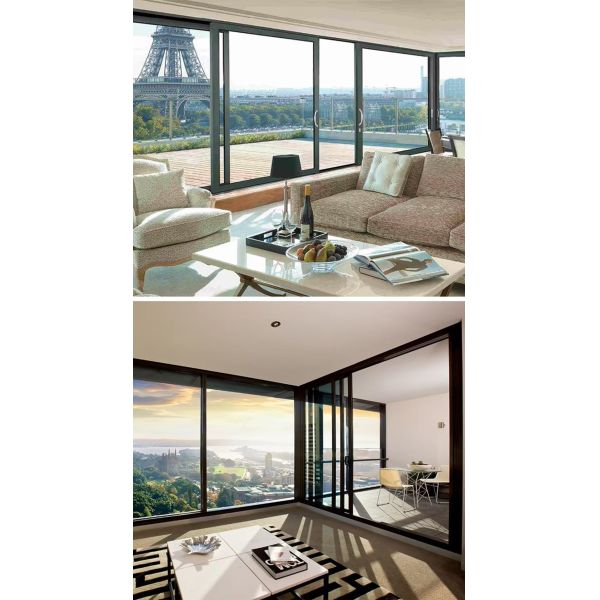 Black French Style Aluminum Sliding Glass Doors and Windows, Broken Bridge Aluminum