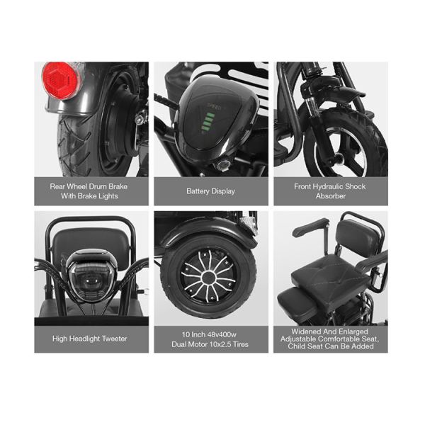 Three Wheel Electric Tricycle Bike 60V 500W Electric Tricycle For Cargo